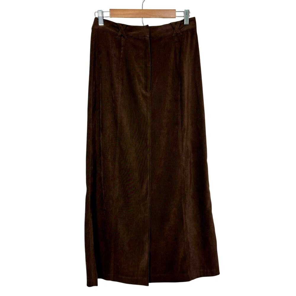 Vintage Coldwater Creek High Waist Midi Skirt Small Brown Front Slit Cottagecore
